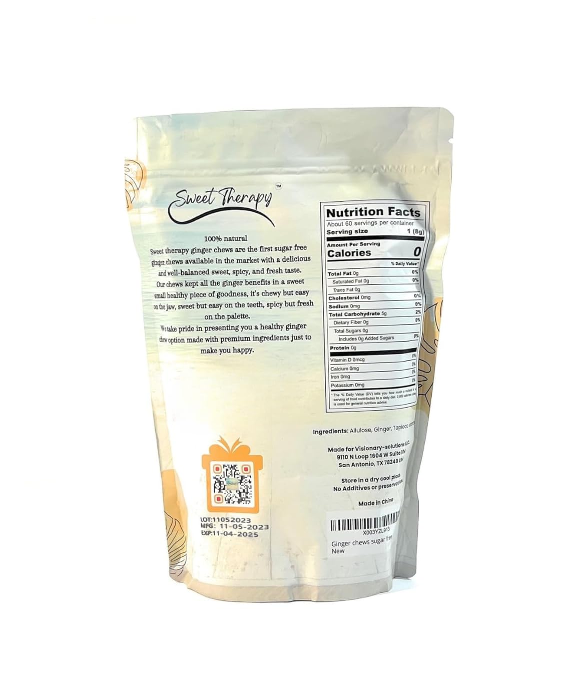 Sweet Therapy Ginger Chews Sugar Free - Sugar free ginger candy - Zero Sugar Candy - Healthy snacks - Calorie free candy - 1LB - Original flavor.
