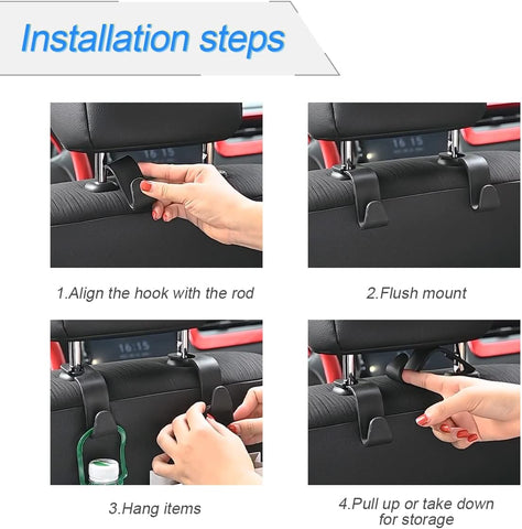4 Pack Curved Headrest Hooks for Vehicle Seats, Black Style 2