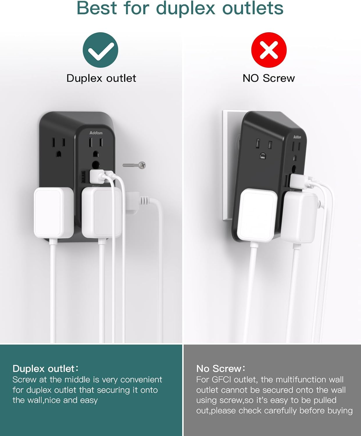 Addtam 6-Outlet Extender Surge Protector, Multi Plug Wall Outlet with 4 USB Wall Charger(2 USB C Ports), Plug Extension Outlet with 1800J, Outlet Splitter Power Strip for Home Office, Black