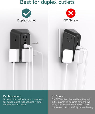 Addtam 6-Outlet Extender Surge Protector, Multi Plug Wall Outlet with 4 USB Wall Charger(2 USB C Ports), Plug Extension Outlet with 1800J, Outlet Splitter Power Strip for Home Office, Black