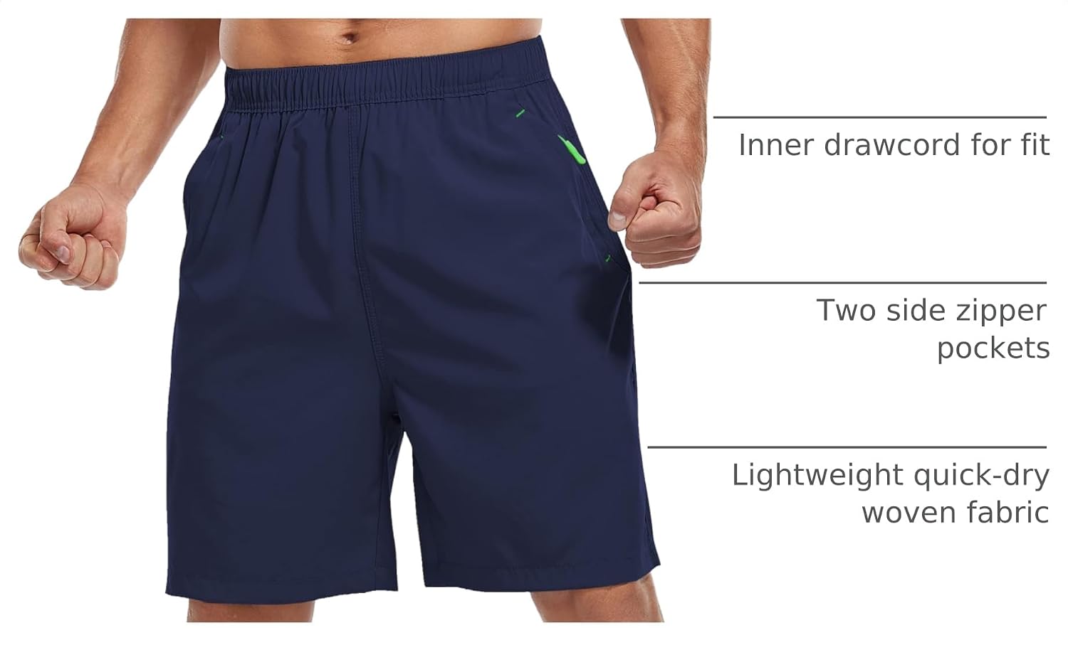 SPOSULEI Men's Athletic Hiking Shorts Water Resistant Quick-Dry Lightweight Outdoor Sweat Shorts with Zipper Pockets