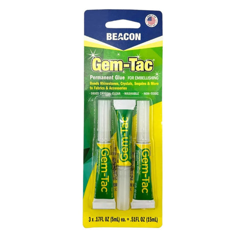 Beacon Gem-Tac Permanent Glue for Embellishing, MINI 3 Pack, 0.51 FL OZ Total, Clear