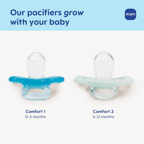 MAM Comfort Baby Pacifier 0-3 Mths Lightweight One-Piece Silicone 4 Pack