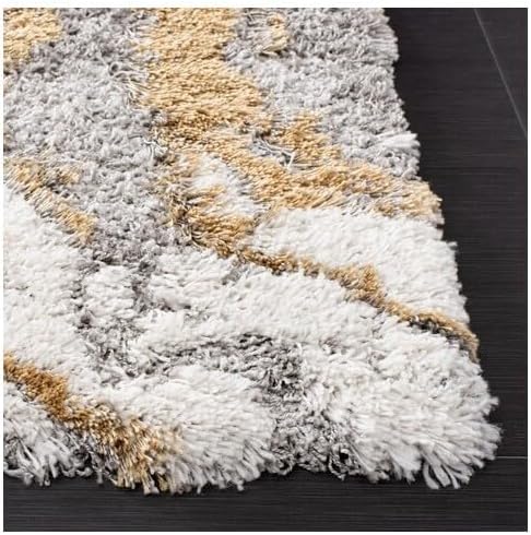 SAFAVIEH Horizon Shag Collection Accent Rug - 2' x 5', Grey & Gold, Non-Shedding & Easy Care, 2.6-inch Thick Ideal for High Traffic Areas in Entryway, Living Room, Bedroom (HZN890D)