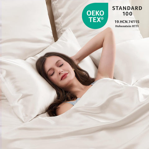 Vielit Standard Satin Pillowcase for Hair 2pc,Similar to Silk Pillow Cases,Easier Care Than Silk Pillowcase,Gifts for Women Men,Beige,20x26 & Envelope Closure and 2 Satin Scrunchies
