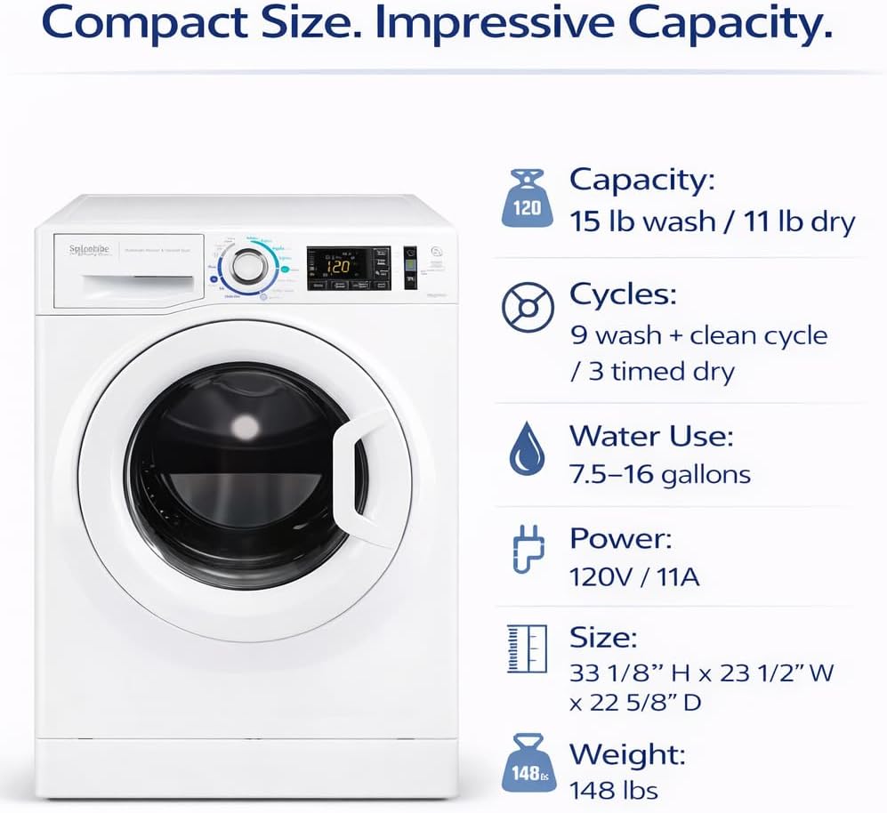 Splendide Washer Dryer Combo for RV – Vented 15lb All-in-One Compact Unit with Complete Vent Kit & Detergent – WDV2200XCD for Marine, Boat, Apartment & Tiny Home