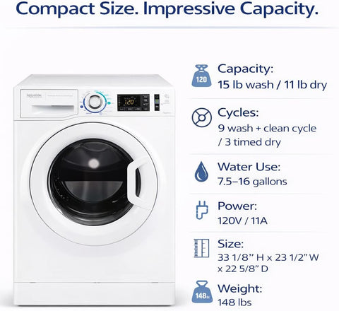 Splendide Washer Dryer Combo for RV – Vented 15lb All-in-One Compact Unit with Complete Vent Kit & Detergent – WDV2200XCD for Marine, Boat, Apartment & Tiny Home