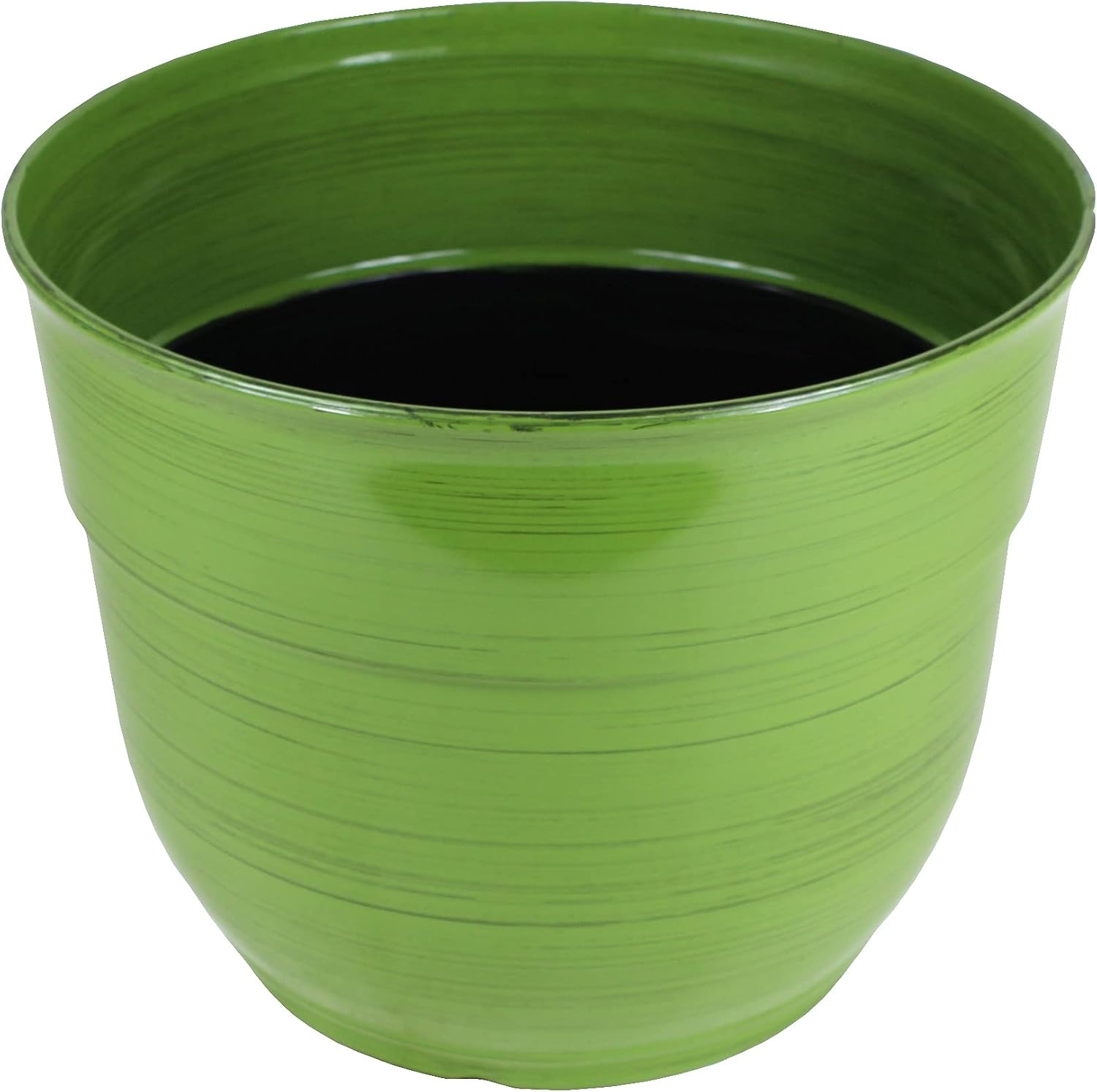Garden Elements Indoor/Outdoor Glazed Brushed Happy Plastic Planter, Large, Dark Green, 15" (Pack of 2)
