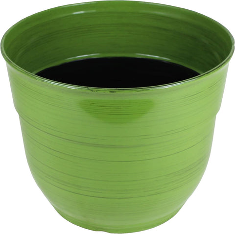 Garden Elements Indoor/Outdoor Glazed Brushed Happy Plastic Planter, Large, Dark Green, 15" (Pack of 2)