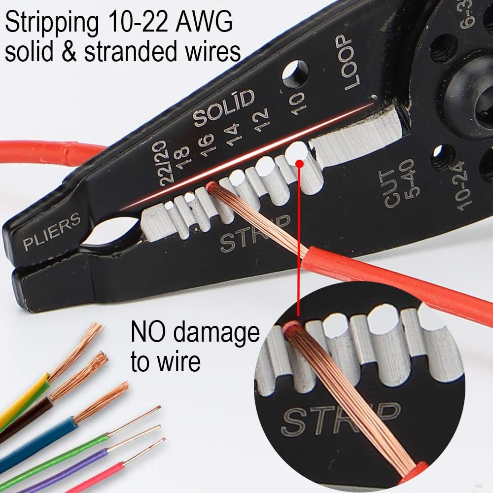 DOWELL Wire Stripper Crimper Cutter Multifunction 8 Inch 10-22AWG