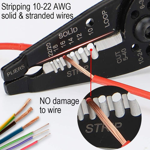 DOWELL Wire Stripper Crimper Cutter Multifunction 8 Inch 10-22AWG
