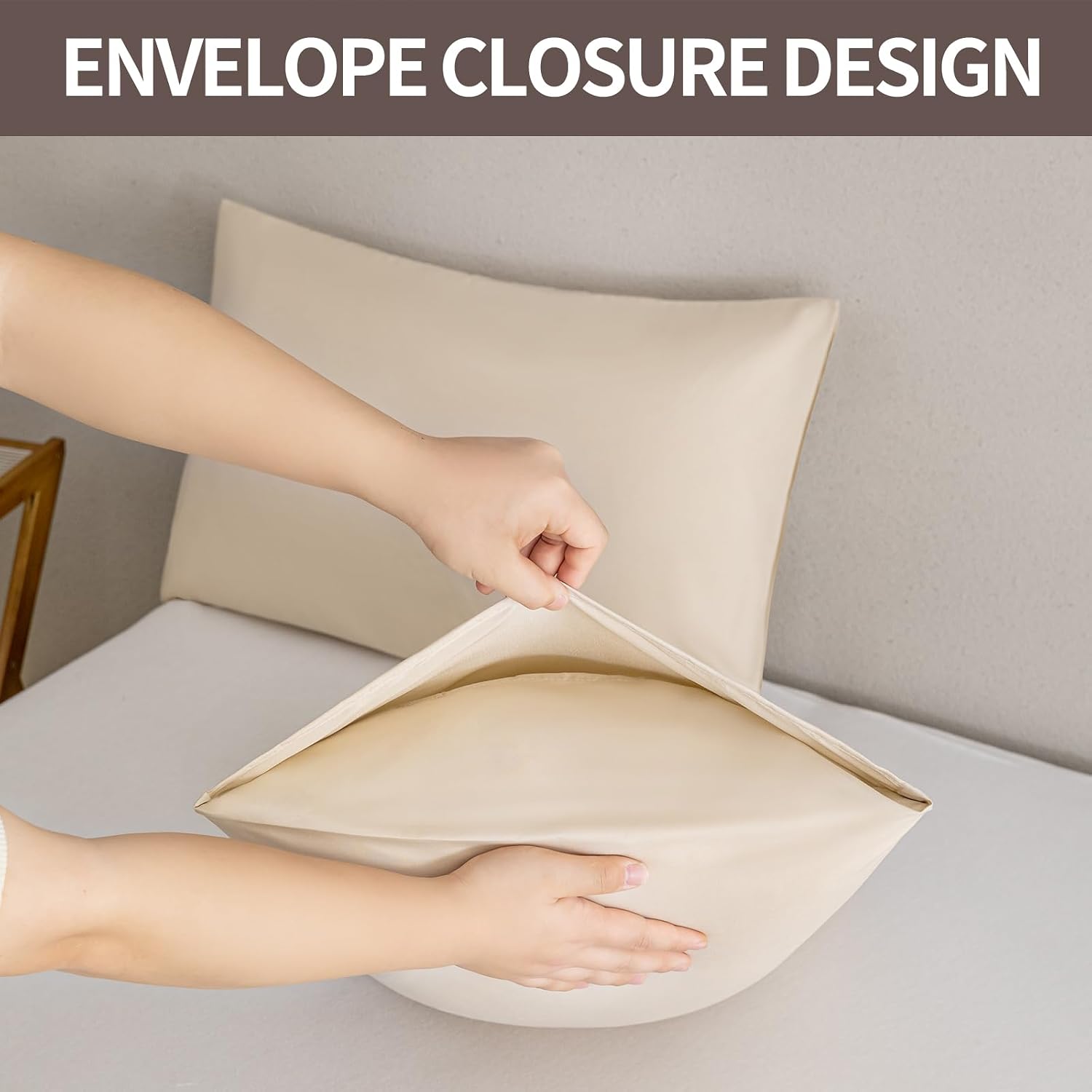MINIPANDA Beige Pillow Cases Standard Size Set of 4, Envelope Design