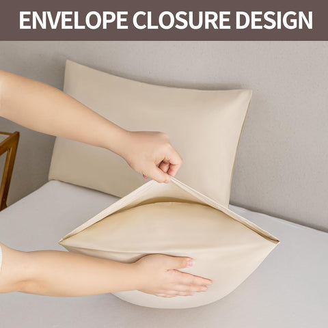 MINIPANDA Beige Pillow Cases Standard Size Set of 4, Envelope Design