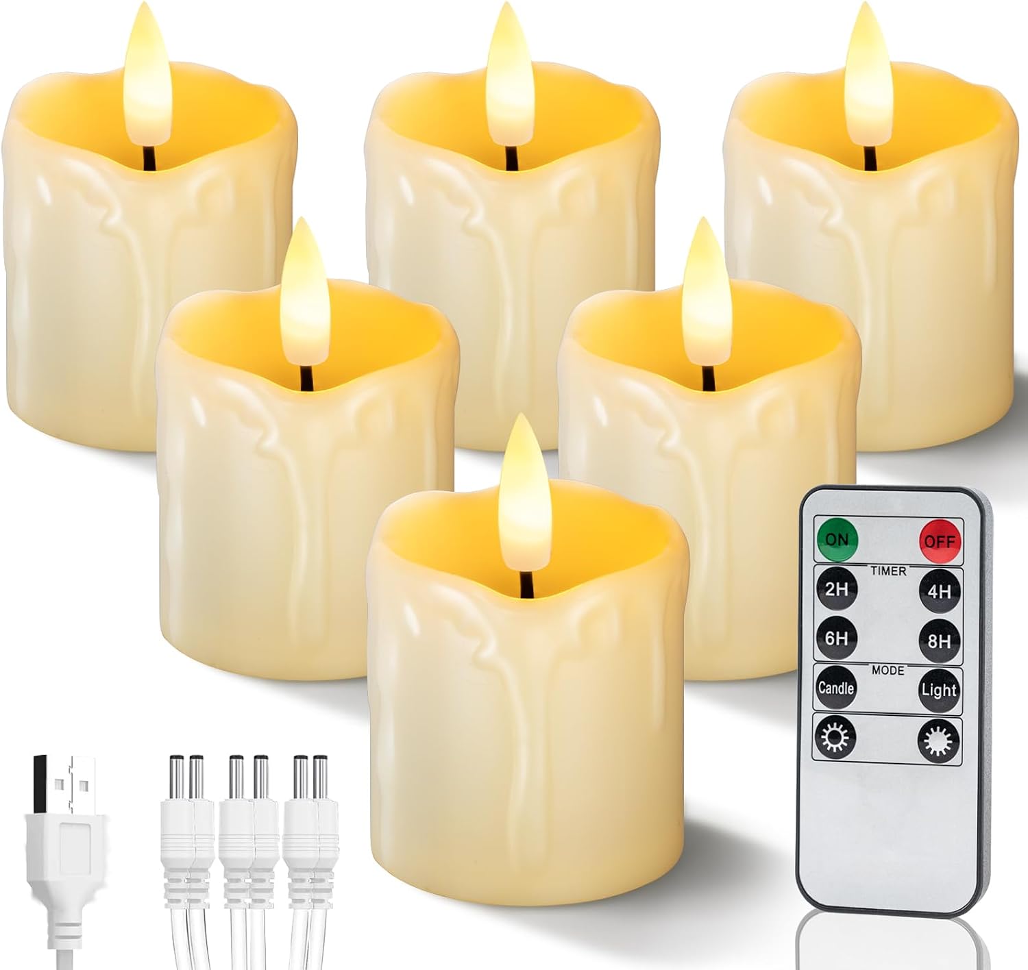 2"x 2" Rechargeable Flameless Votive Candles with Remote Timer, 6 Pack