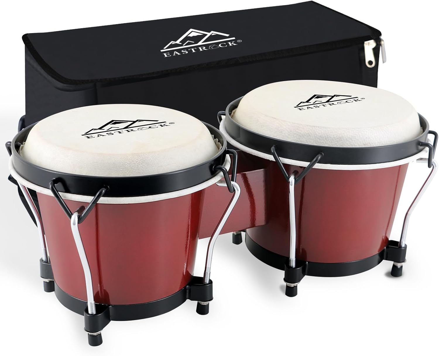 EASTROCK Bongo Drum 6” and 7” Bongos Set for Adults Beginners Professionals Tunable Wood and Metal Drum Percussion Instruments with Bag and Tuning Wrench（Red）