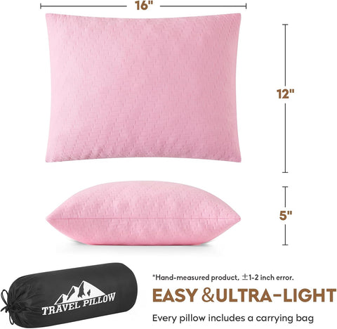Small Shredded Memory Foam Pillow, Camping Pillow Travel Pillow - Compressible Medium Firm, Breathable Cover, Ideal Backpacking Hiking, Airplane and Car (Apricot Pink, S)