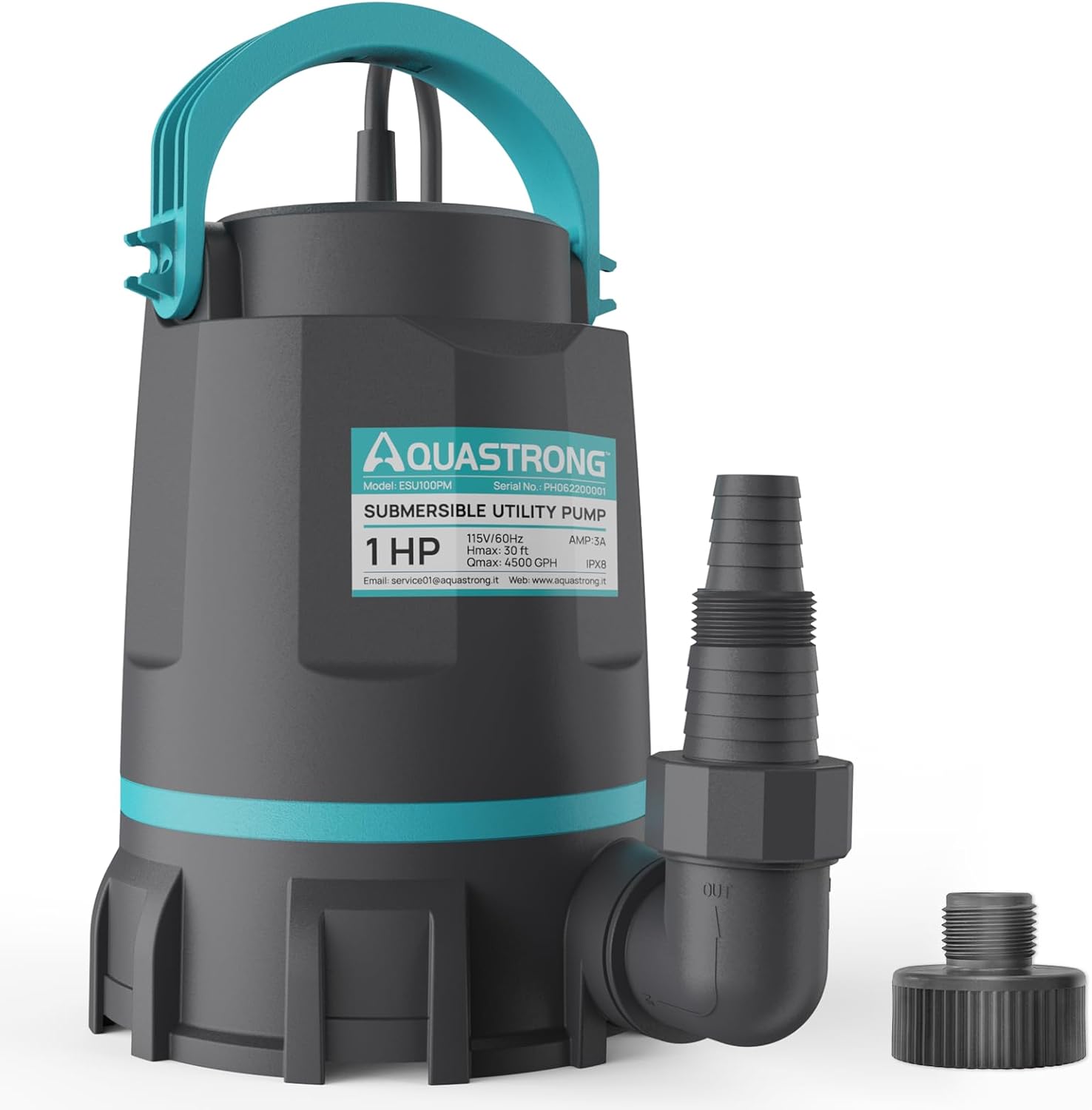 AQUASTRONG 1 HP Sump Pump 4500 GPH Submersible Water Pump for Water Removal