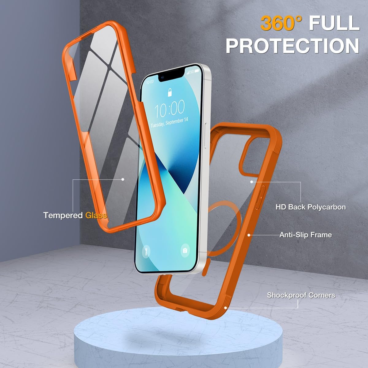 miracase for iPhone 13 Case 6.1",Built-in Glass Screen Protector,Orange