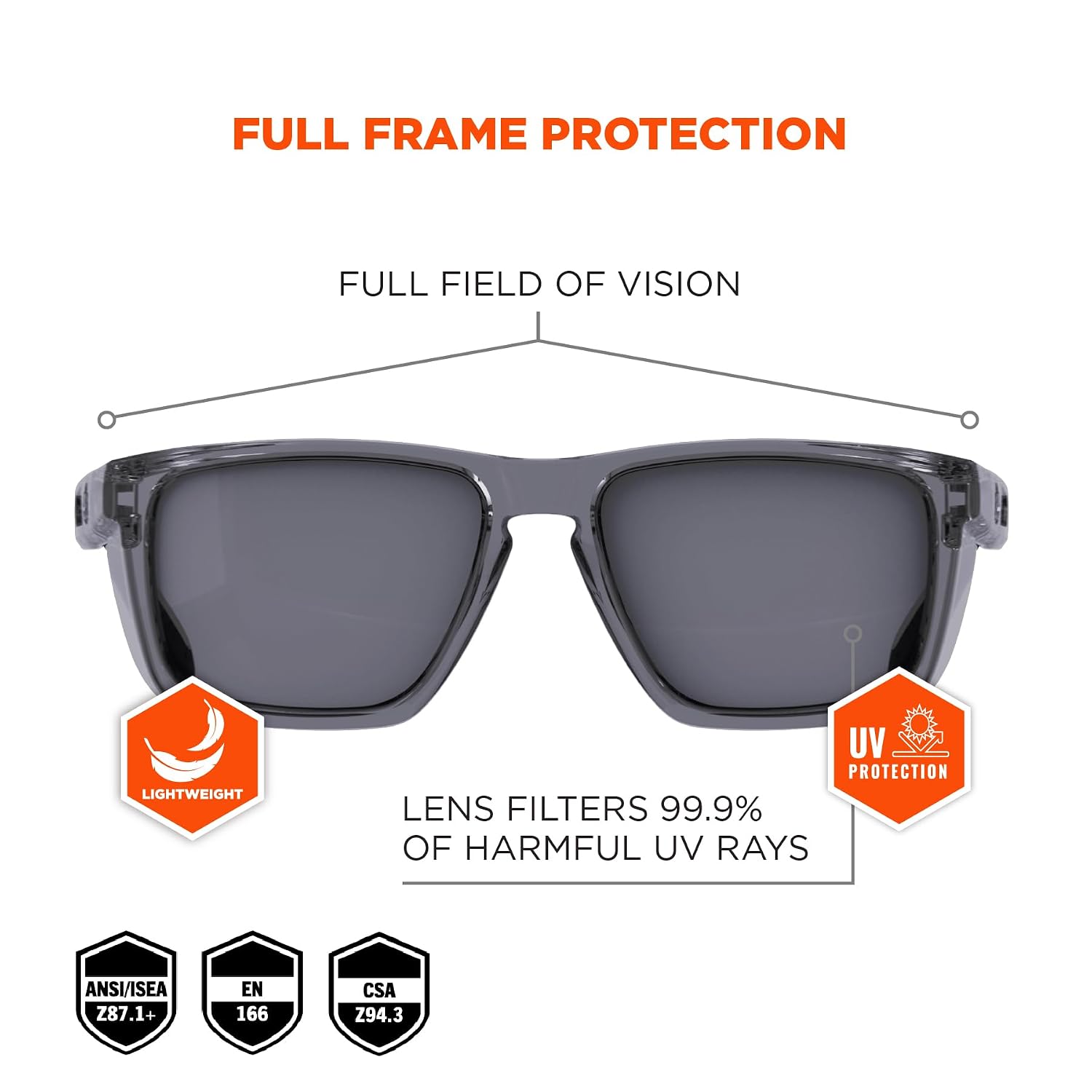Ergodyne Skullerz SIXTEN Safety Glasses with Side Shields, Anti Fog + Anti Scratch, ANSI z87.1 with Protective Microfiber Bag