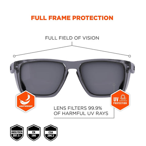 Ergodyne Skullerz SIXTEN Safety Glasses with Side Shields, Anti Fog + Anti Scratch, ANSI z87.1 with Protective Microfiber Bag