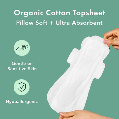 Rael Organic Cotton Cover Sanitary Pads for Women, Heavy (Overnight, 40 Ct)