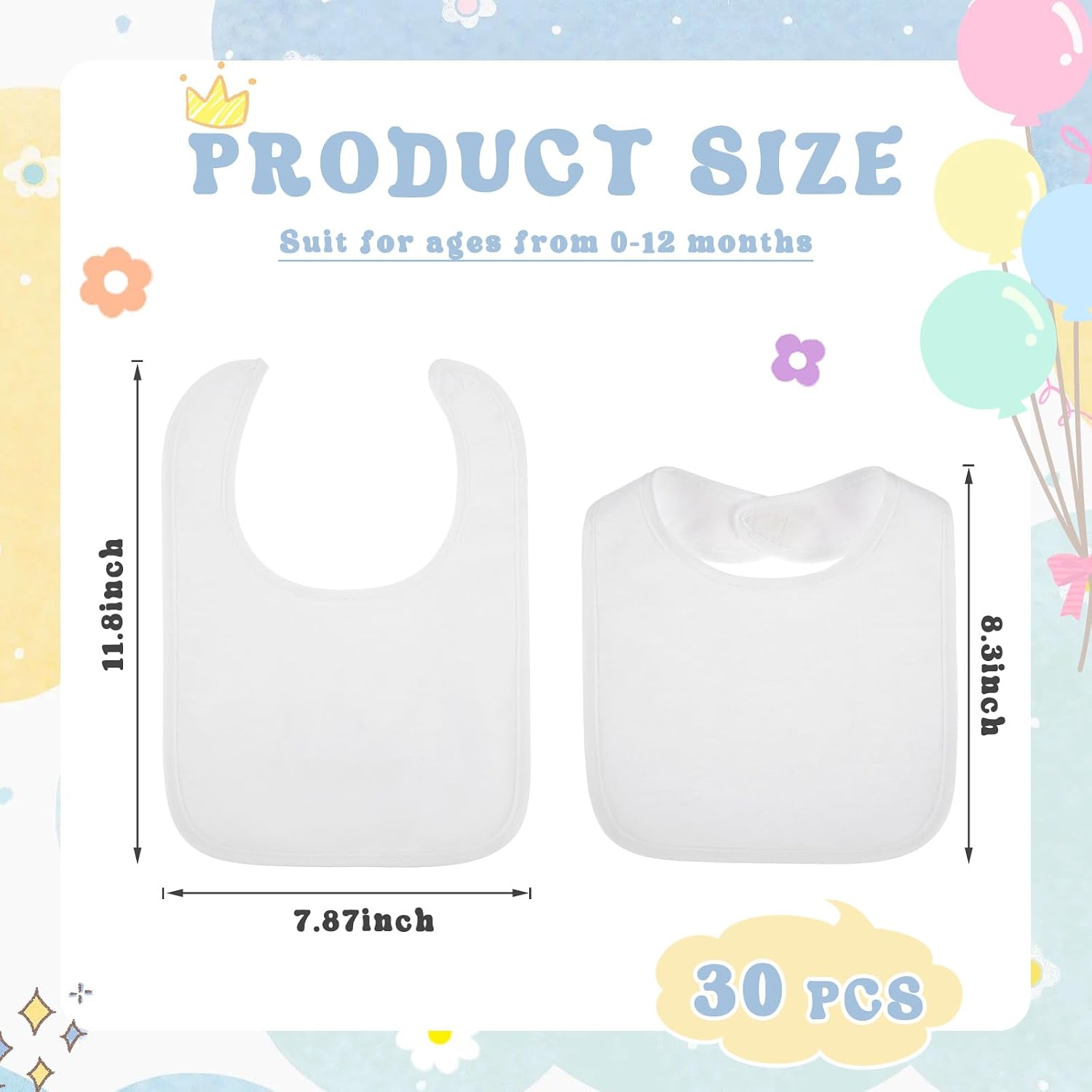 Toulite 50 Pcs White Baby Bibs Unisex Washable Cotton Double Sided