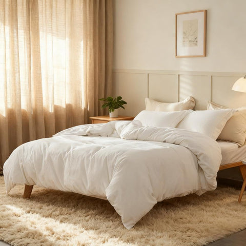 Simple&Opulence French Linen Duvet Cover Set 88" x 92"- 3 Pieces (1 Comforter Cover,2 Pillowcases)- Natural Flax Cotton Blend-Solid Color Breathable Farmhouse Bedding-Off White, Queen