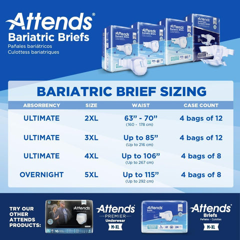 Attends Bariatric Incontinence Briefs, 4X-Large, Ultimate Absorbency, 32 Ct