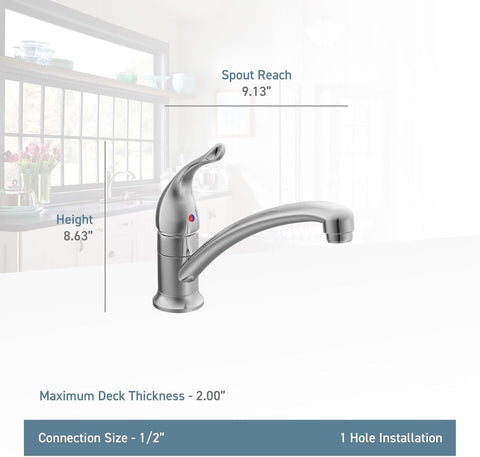 Moen Chateau Chrome One-Handle Single Hole Low Arc Standard Kitchen Faucet, 7423