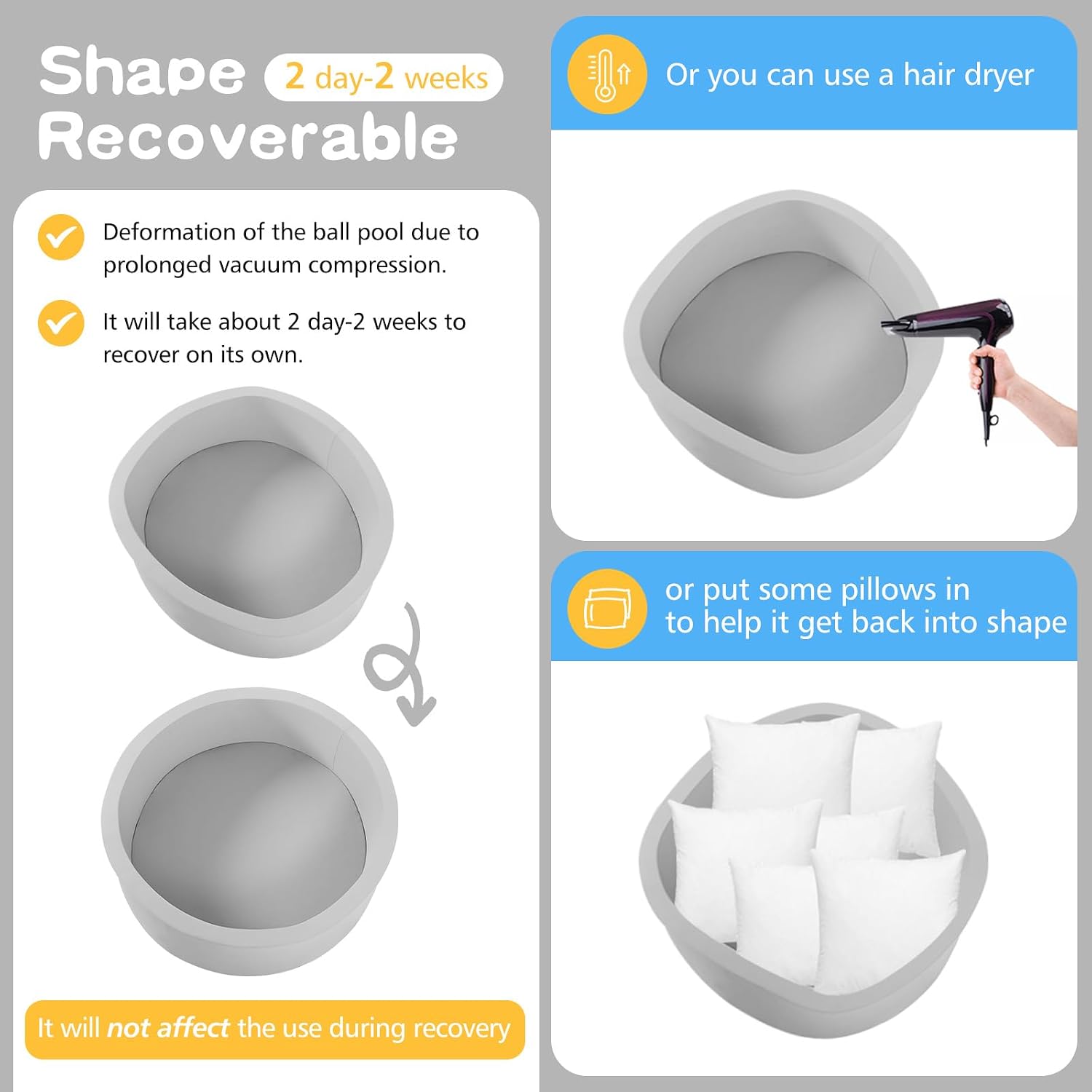SHJADE Foam Ball Pit, 35.4"x 11.8" Ball Pits for Toddlers-Grey
