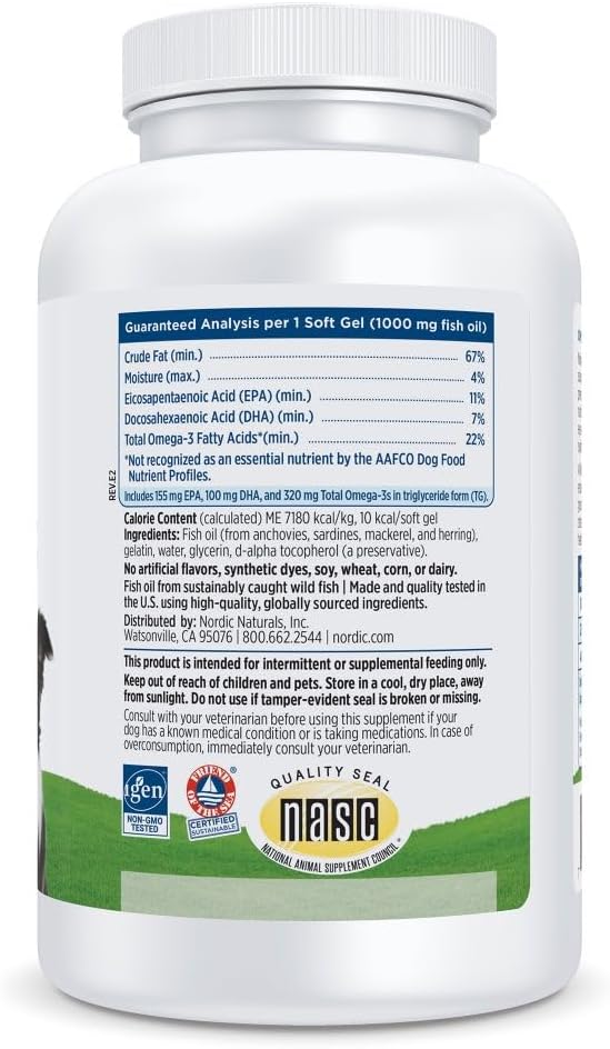 Nordic Naturals Omega-3 Fish Oil for Dogs with EPA + DHA - 180 Count