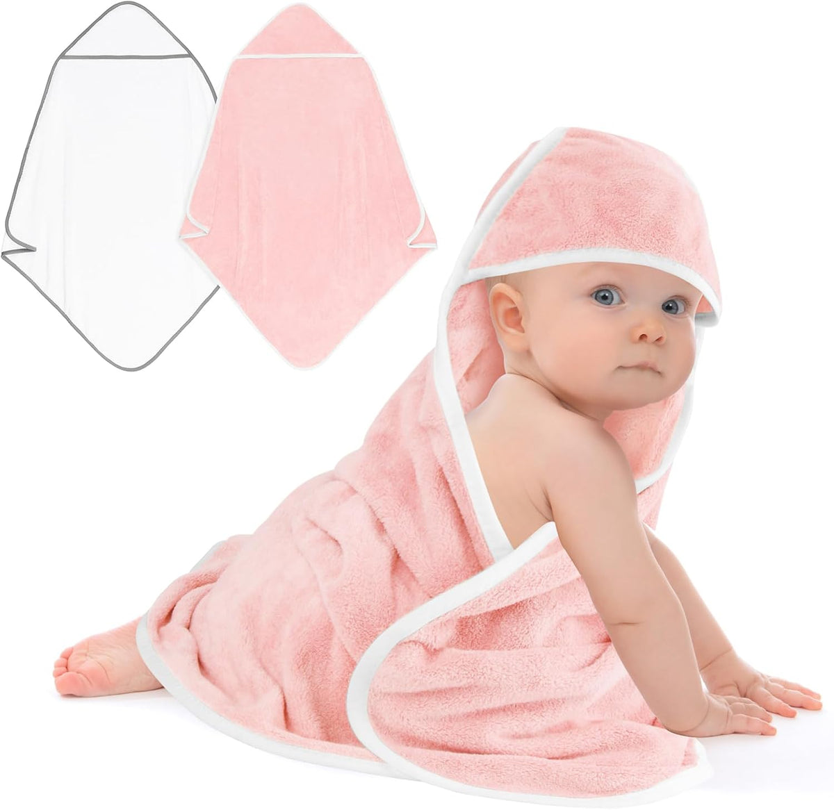 UNIMADE Hooded Towel for Newborn, 2 Pack Soft Coral Fleece Baby Towels