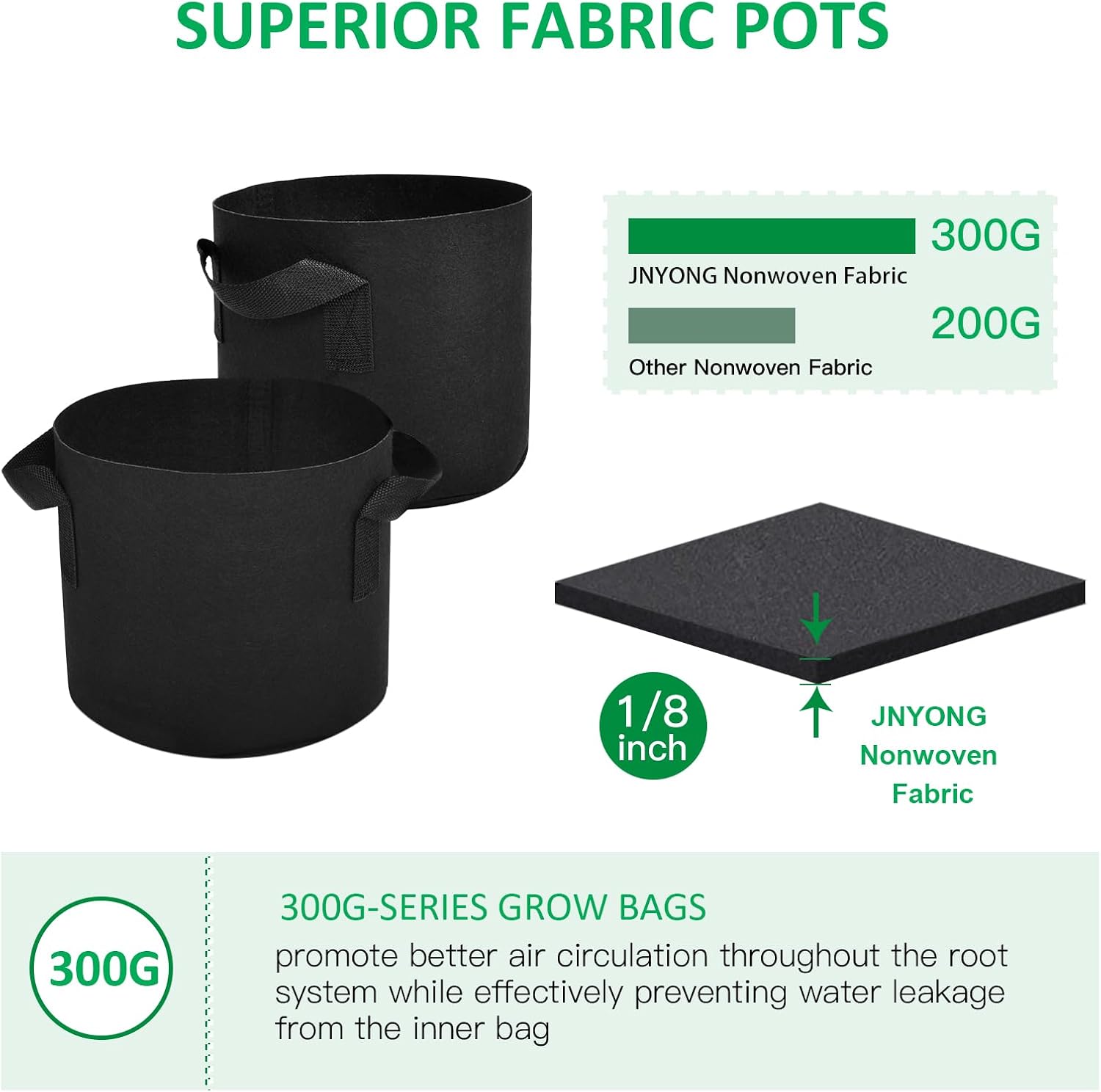JNYONG 12-Pack 5 Gallon Thickened Non-Woven Grow Bags