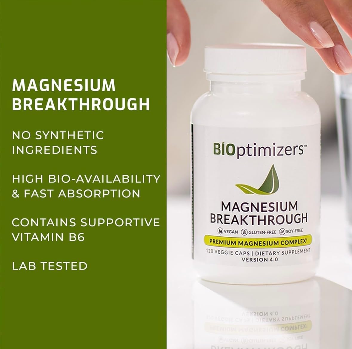 BIOptimizers Magnesium Breakthrough Supplement with 500mg - 7 Forms of Magnesium: Glycinate, Malate, Citrate, and More - Natural Support for Sleep and Cognitive Function -60 Capsules- Calming Vitamins