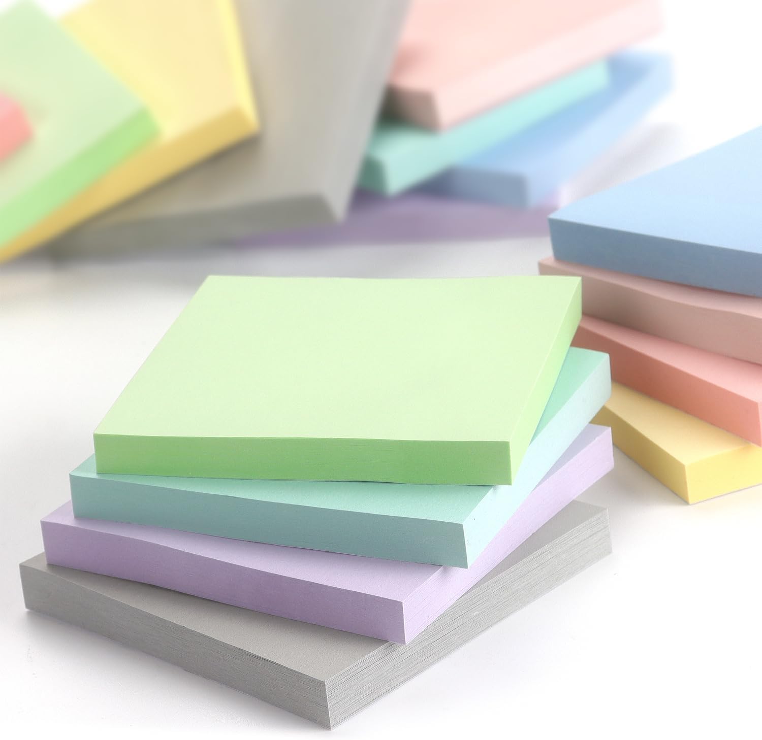 Sticky Notes 3x3 Inch, 8 Pads, Light Colors Self-Adhesive, 80 Sheets/Pad
