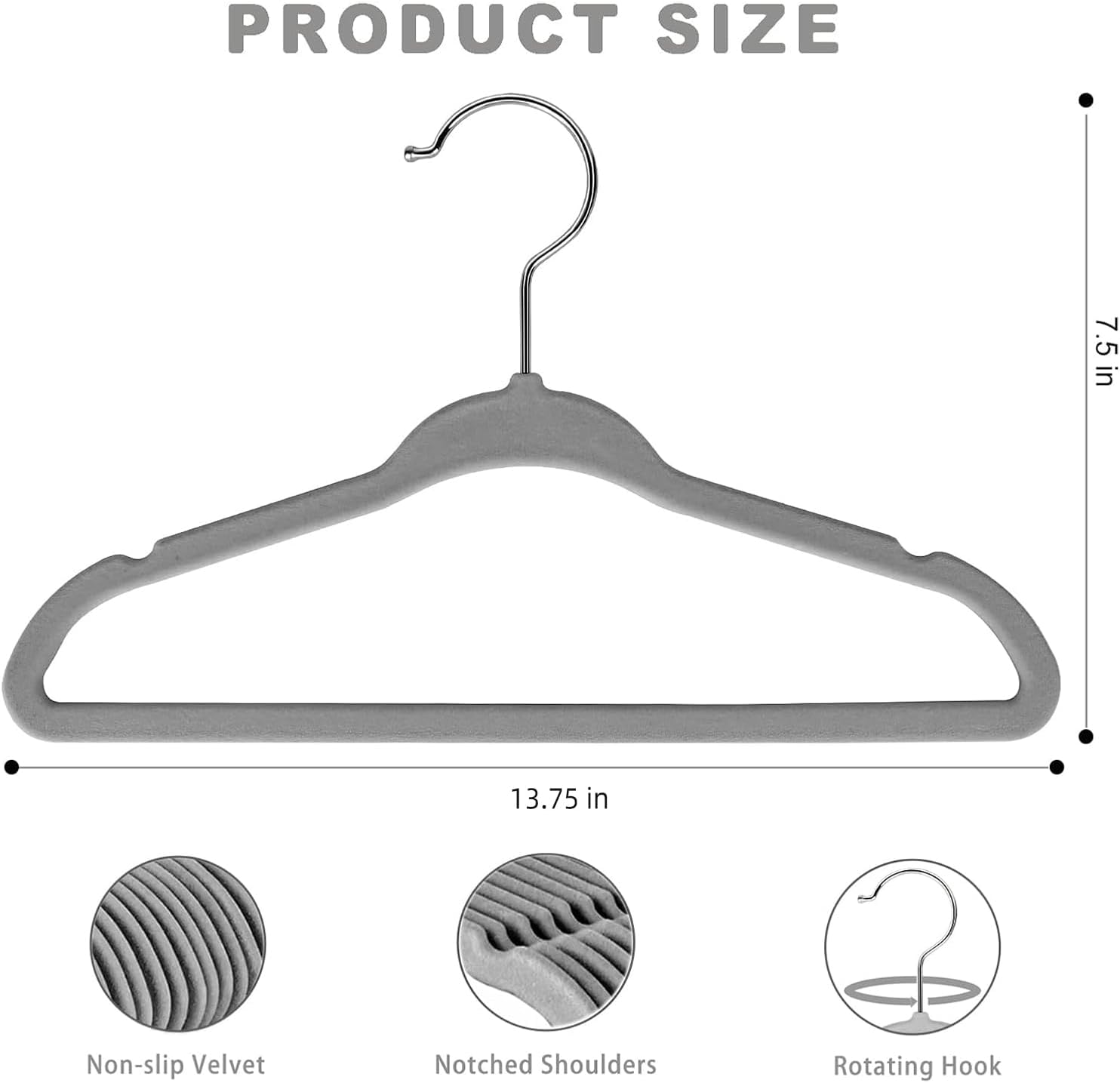 BAGAIL 50 Pack Kids Velvet Hangers 14 Inches Children's Clothes Hangers Non-Slip Baby Hangers for Infant/Toddler (Grey)