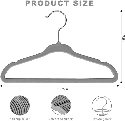 BAGAIL 50 Pack Kids Velvet Hangers 14 Inches Children's Clothes Hangers Non-Slip Baby Hangers for Infant/Toddler (Grey)