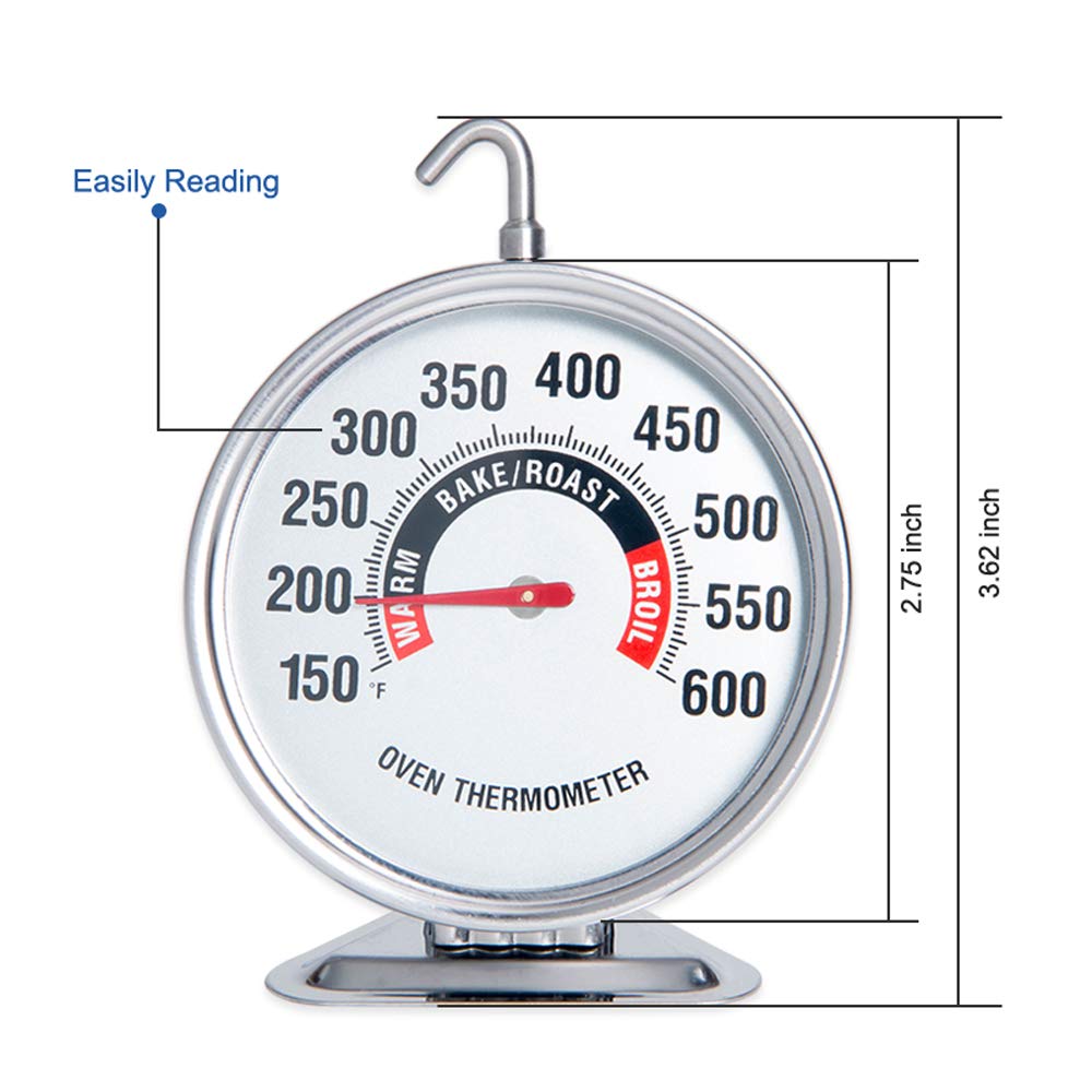 Oven Thermometer Extra Large 3" with Easy-Read Dial | 150-600F Pro Accurate Temp Gauge for Kitchen, Baking, Grill & Meat | Hang or Stand for Gas/Electric Ovens