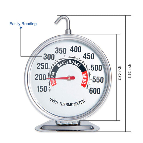 Oven Thermometer Extra Large 3" with Easy-Read Dial | 150-600F Pro Accurate Temp Gauge for Kitchen, Baking, Grill & Meat | Hang or Stand for Gas/Electric Ovens