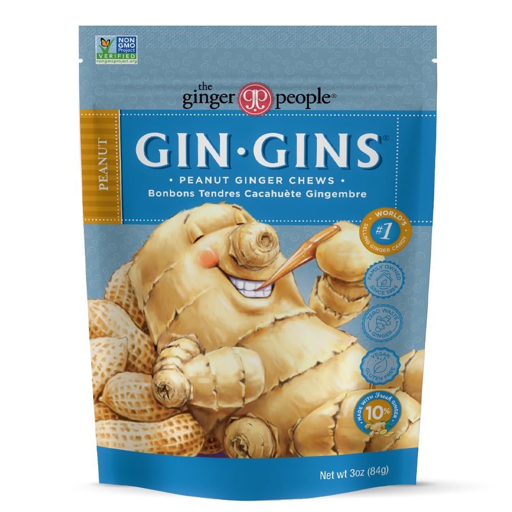 GIN GINS Peanut Ginger Chews Made w/ Fresh Ginger 3oz 12Pk
