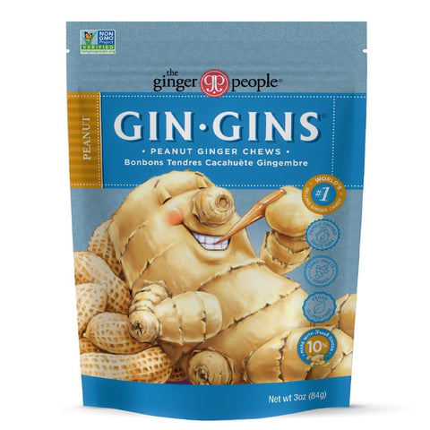 GIN GINS Peanut Ginger Chews Made w/ Fresh Ginger 3oz 12Pk