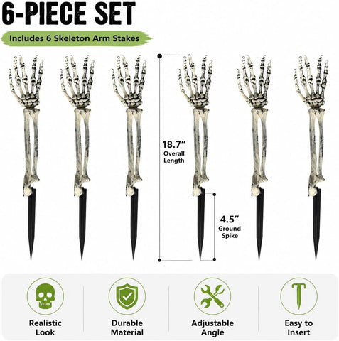 AISENO 6PC Realistic Skeleton Arm Stakes Halloween Decorations for Lawn Stakes Garden Groundbreaker Halloween Skeleton Decoration