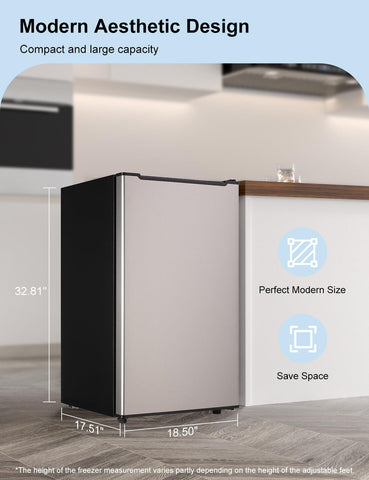 BODACIOUS 3.2 Cu.Ft Mini Freezer - Compact Upright Small Freezer - Silver