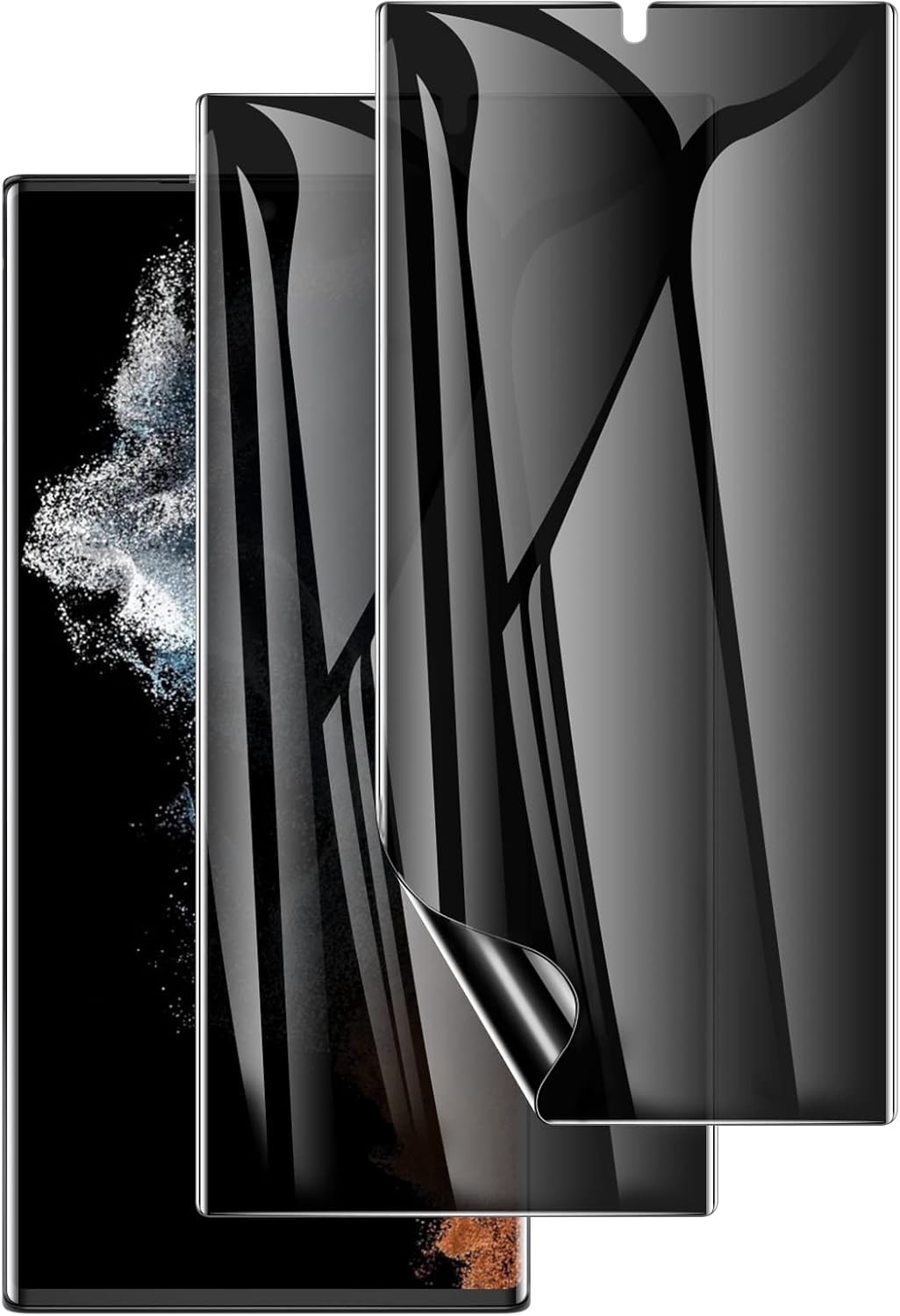 LYWHL 2 Pack for Samsung Galaxy S22 Ultra Privacy Screen Protector, Anti-Spy Full Adhesive Flexible Film for Galaxy S22 Ultra 5G 6.8”, [Support Fingerprint Reader] Easy Installation Frame - Black