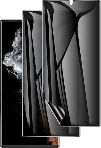 LYWHL 2 Pack for Samsung Galaxy S22 Ultra Privacy Screen Protector, Anti-Spy Full Adhesive Flexible Film for Galaxy S22 Ultra 5G 6.8”, [Support Fingerprint Reader] Easy Installation Frame - Black