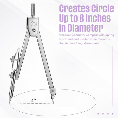 EBOOT Drawing Compass and 6 in Protractor Geometry Set, Purple