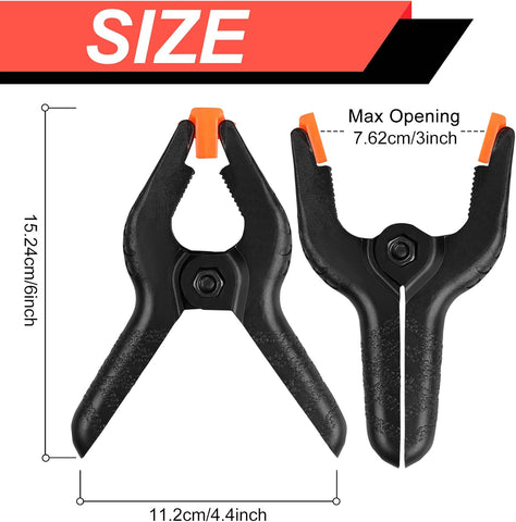 4 Pack Spring Clamps, 6inch Plastic Clips, Backdrop Clips, Big Clamps Heavy Duty, Spring Clips for Crafts, Backdrop Stand, Woodworking, Photography Studios (Black)