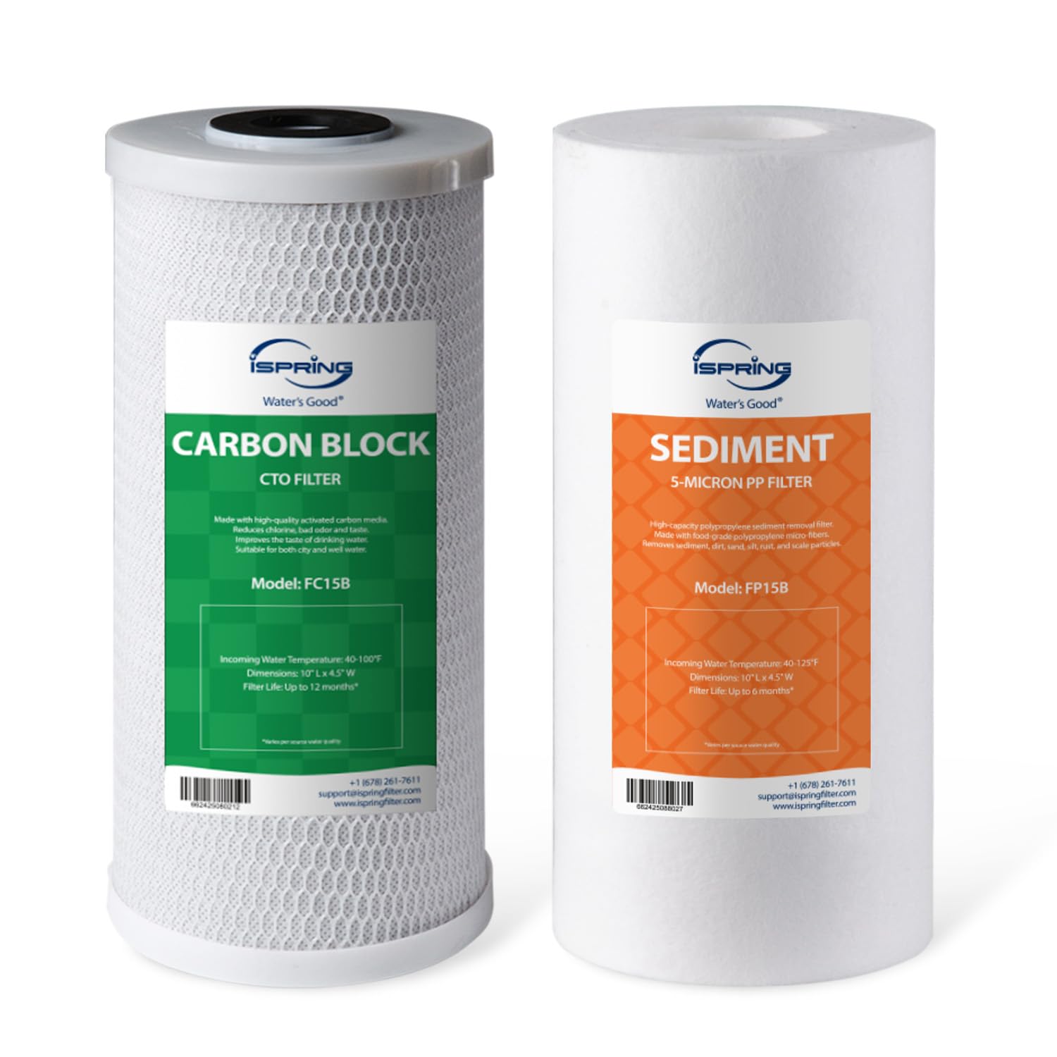iSpring F2WGB21B Whole House 4.5"x10" Water Filtration High Capacity Sediment and CTO Carbon Block Water Filter Replacement Cartridge Pack Set, Model: WGB21B
