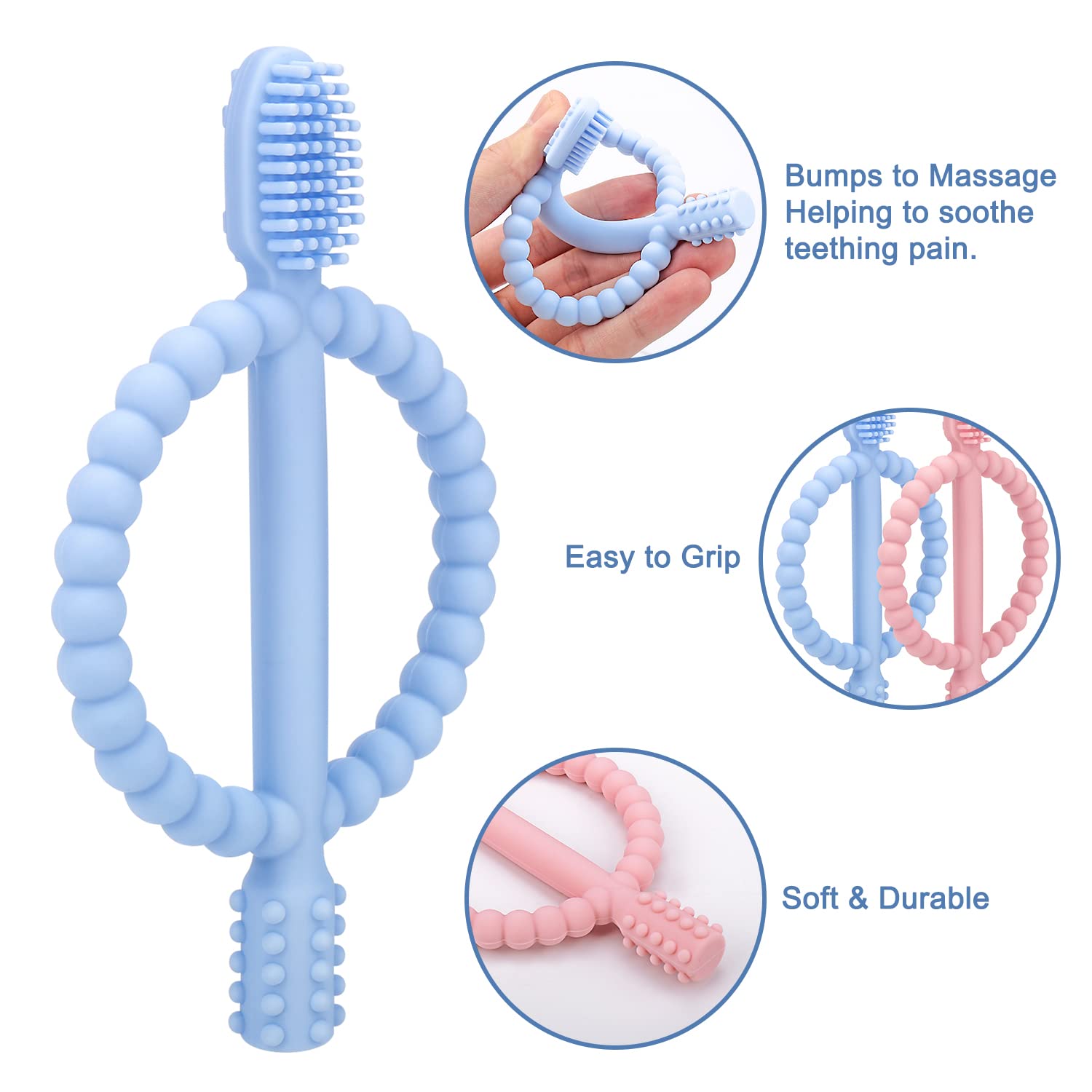MISSLILI Baby Teething Toys with Easy-Hold Handle, Infant Toothbrush