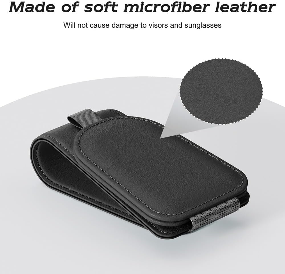 Sotfamily Magnetic Sunglass Holder for Car Visor, 2 Packs, Faux Leather